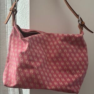 Dooney & Bourke Pink Monogram Shoulder Bag with Leather Trim